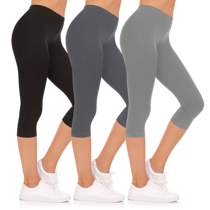 Sweet Hearts 3-Pack Capri Leggings for Women- Elastic Waist Tummy Control Capri Pants Yoga Pants Women’s Leggings Clothing Made in USA