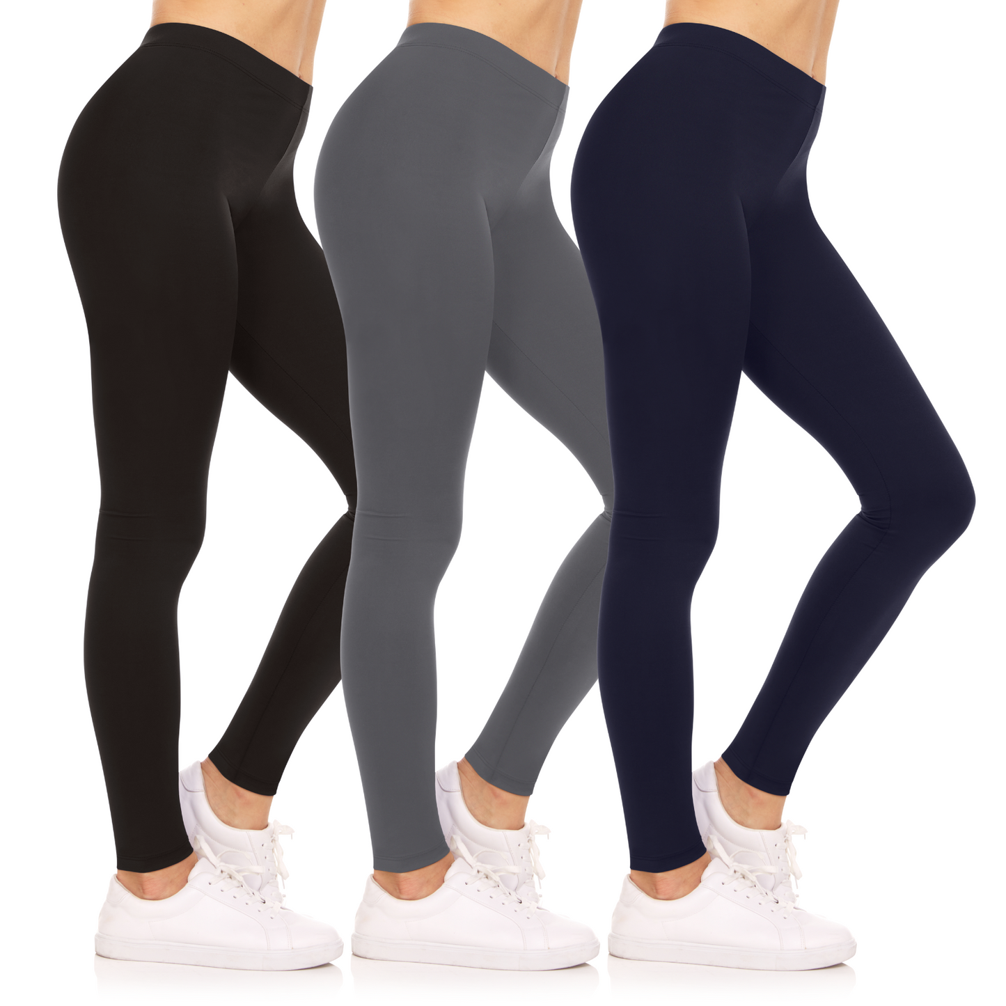 Sweet Hearts 3-Pack Leggings for Women- Elastic Waist Tummy Control Buttery Soft Women's Leggings Made in USA
