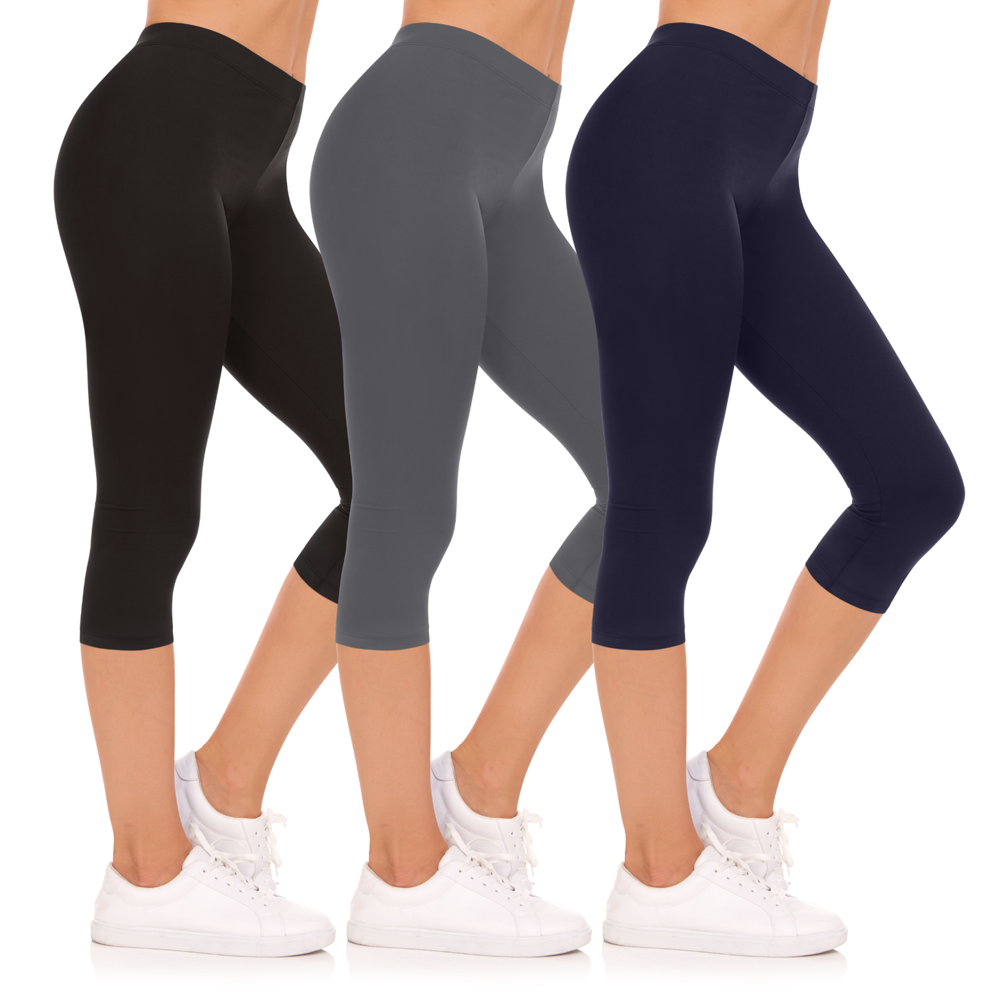 Sweet Hearts 3-Pack Capri Leggings for Women- Elastic Waist Tummy Control Capri Pants Yoga Pants Women’s Leggings Clothing Made in USA