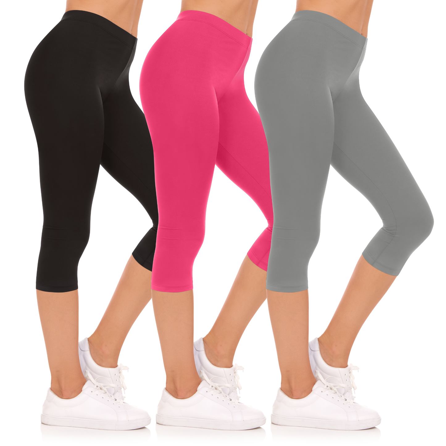 Sweet Hearts 3-Pack Capri Leggings for Women- Elastic Waist Tummy Control Capri Pants Yoga Pants Women’s Leggings Clothing Made in USA