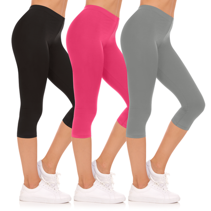 Sweet Hearts 3-Pack Capri Leggings for Women- Elastic Waist Tummy Control Capri Pants Yoga Pants Women’s Leggings Clothing Made in USA