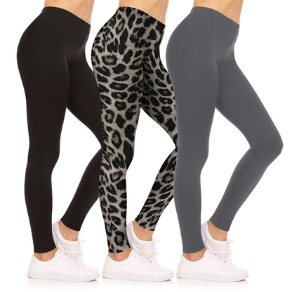 Sweet Hearts 3-Pack Leggings for Women- Elastic Waist Tummy Control Buttery Soft Women's Leggings Made in USA