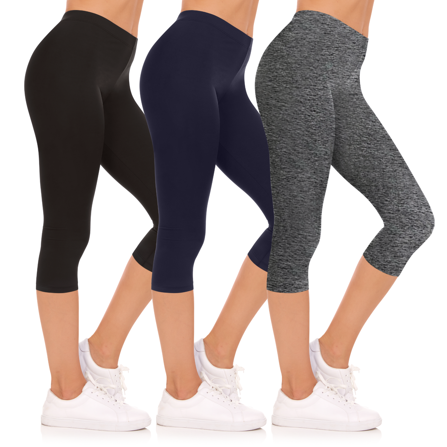 Sweet Hearts 3-Pack Capri Leggings for Women- Elastic Waist Tummy Control Capri Pants Yoga Pants Women’s Leggings Clothing Made in USA