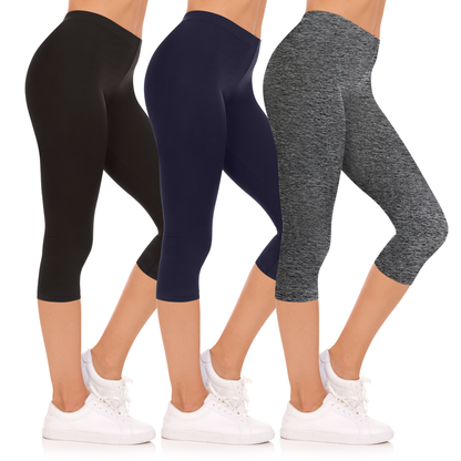 Sweet Hearts 3-Pack Capri Leggings for Women- Elastic Waist Tummy Control Capri Pants Yoga Pants Women’s Leggings Clothing Made in USA