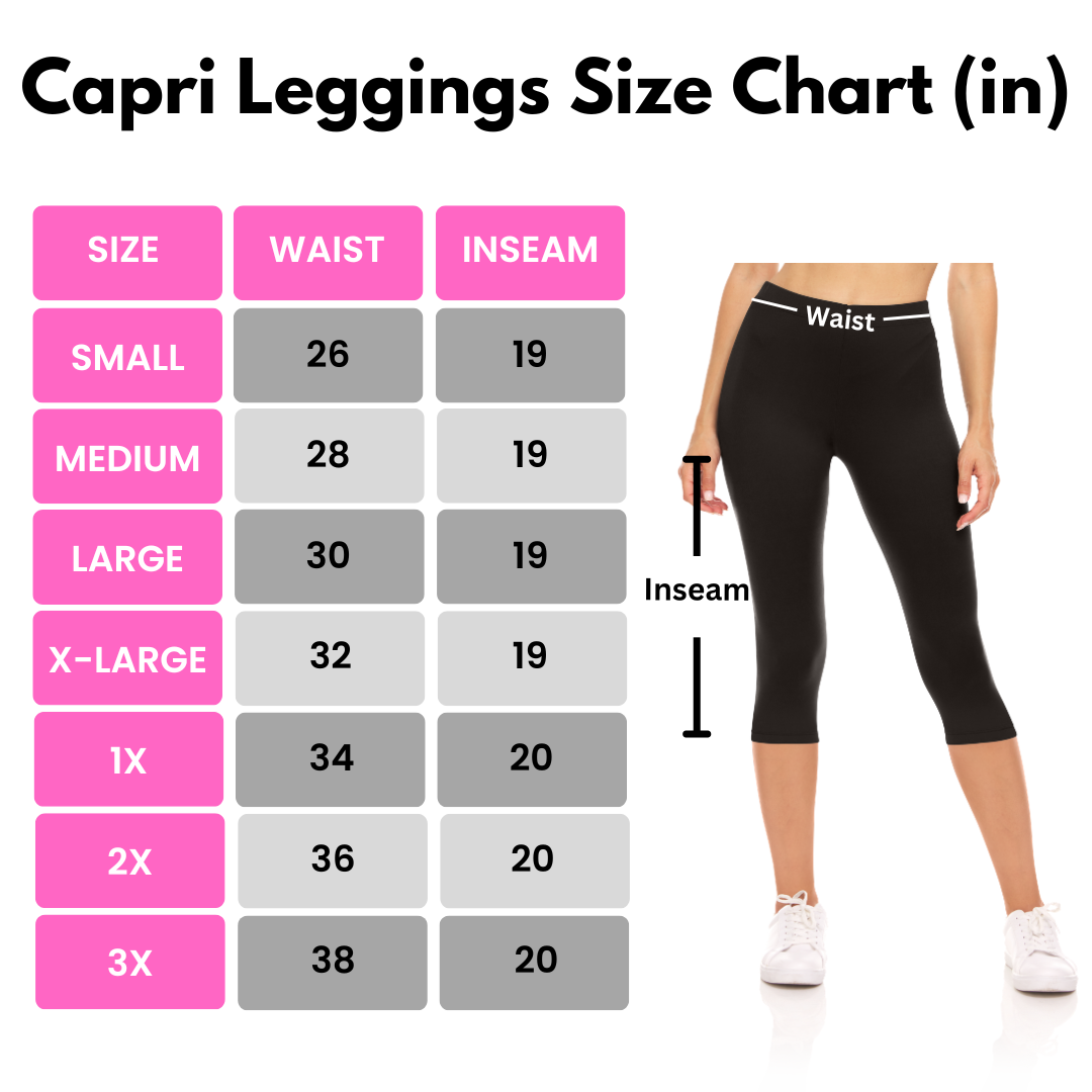 Sweet Hearts 3-Pack Capri Leggings for Women- Elastic Waist Tummy Control Capri Pants Yoga Pants Women’s Leggings Clothing Made in USA
