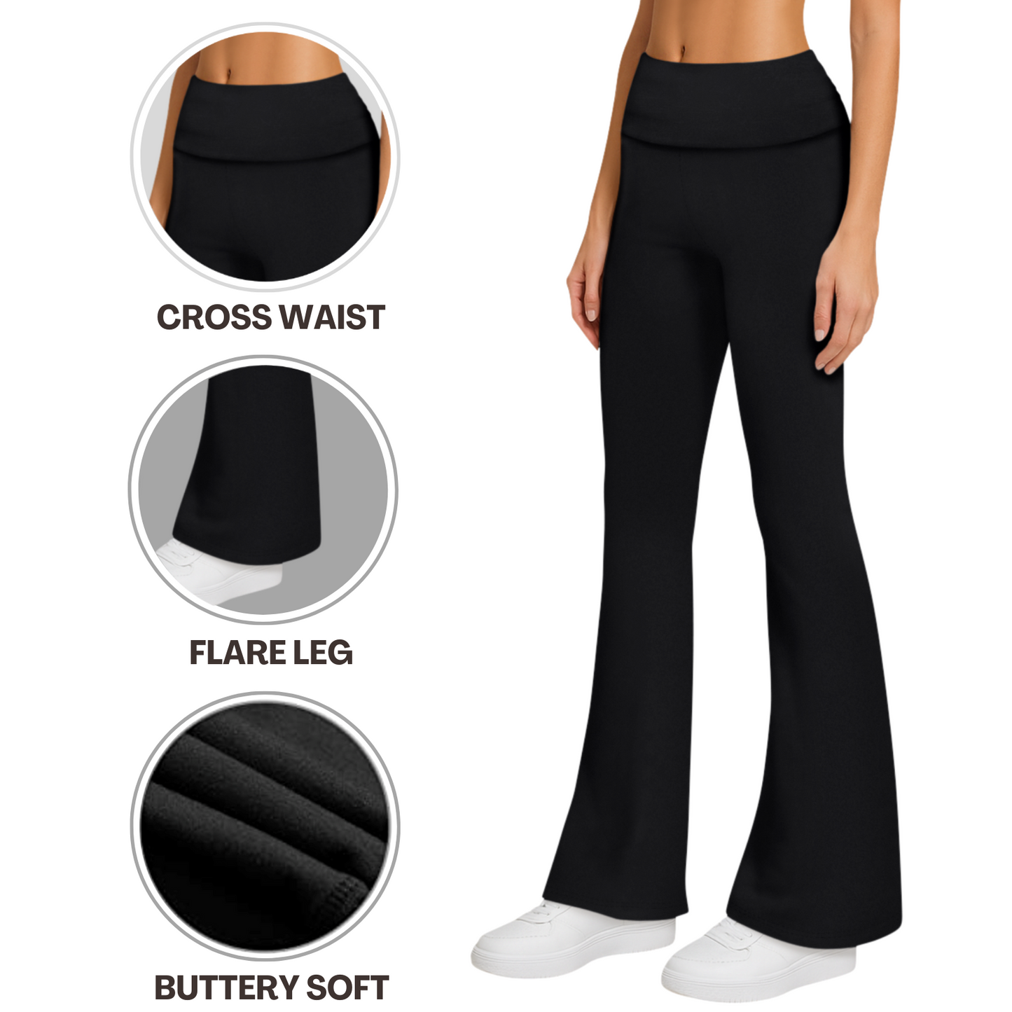 Sweet Hearts 3-Pack Flare Leggings for Women- Foldover Flared Yoga Pants for Women Clothing Made in USA