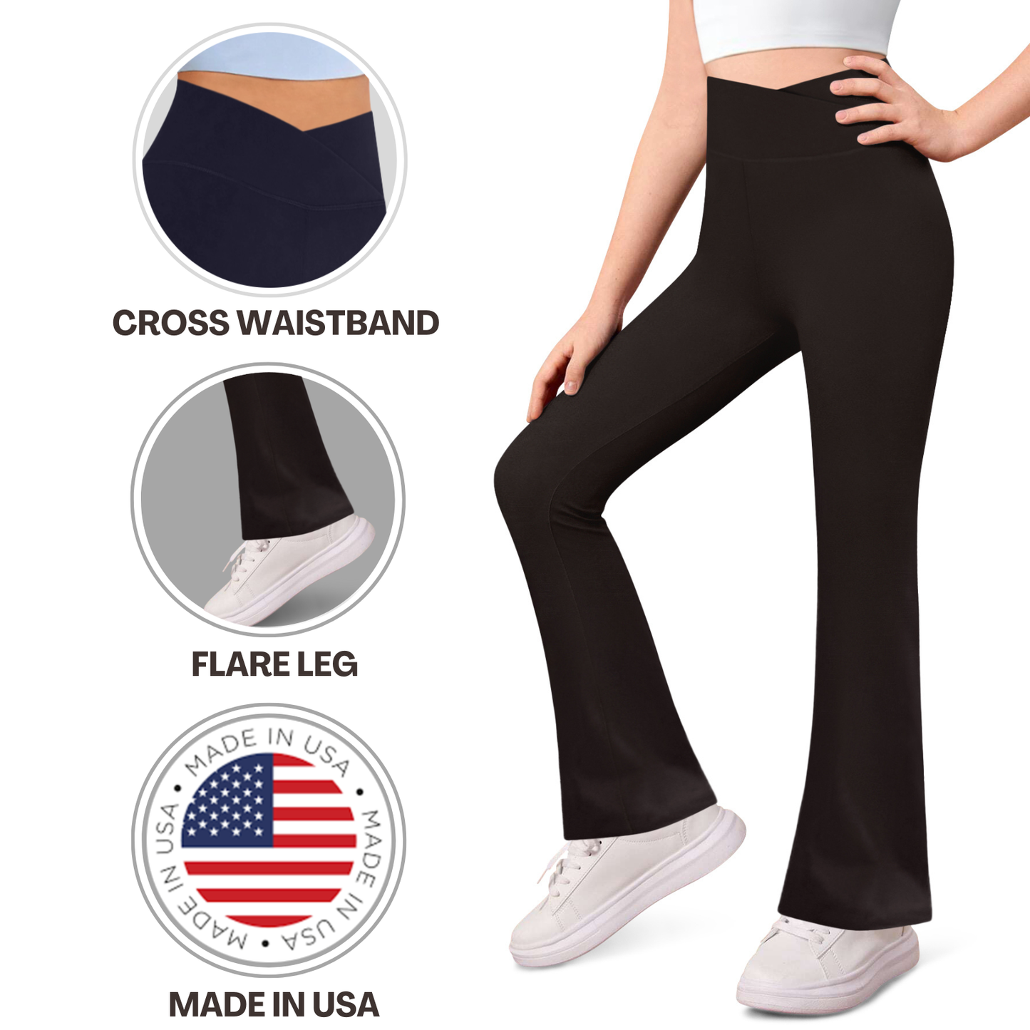 Sweet Hearts 3-Pack Girls Leggings- High Waist Wide Leg Flare Leggings for Girls Clothes Made in USA