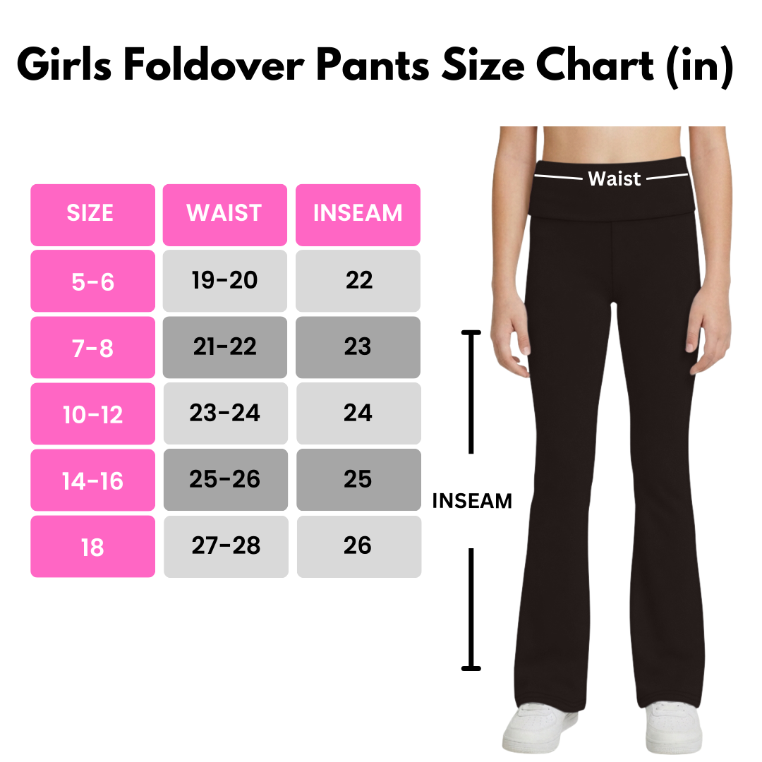 Sweet Hearts 3-Pack Girls Leggings- Foldover Pants Wide Leg Flare Leggings for Girls Clothes Made in USA