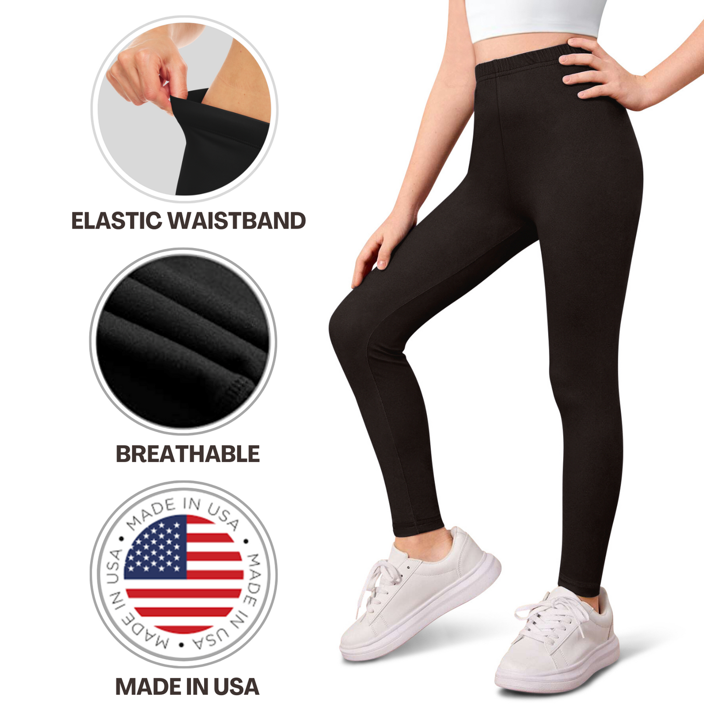 Sweet Hearts 3-Pack Girls Leggings- Elastic Waist Soft Leggings for Girls Clothes Made in USA