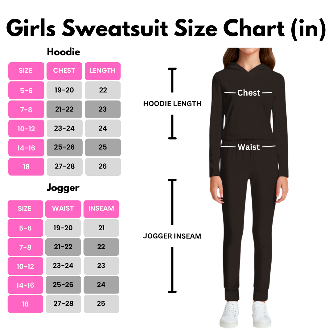Sweet Hearts 2-Piece Girls Sweatsuit - Kids Sweatpants and Hoodie Sweatshirt Back to School Tween Girls Clothes Made in USA