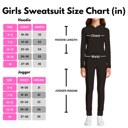 Sweet Hearts 2-Piece Girls Sweatsuit - Kids Sweatpants and Hoodie Sweatshirt Back to School Tween Girls Clothes Made in USA