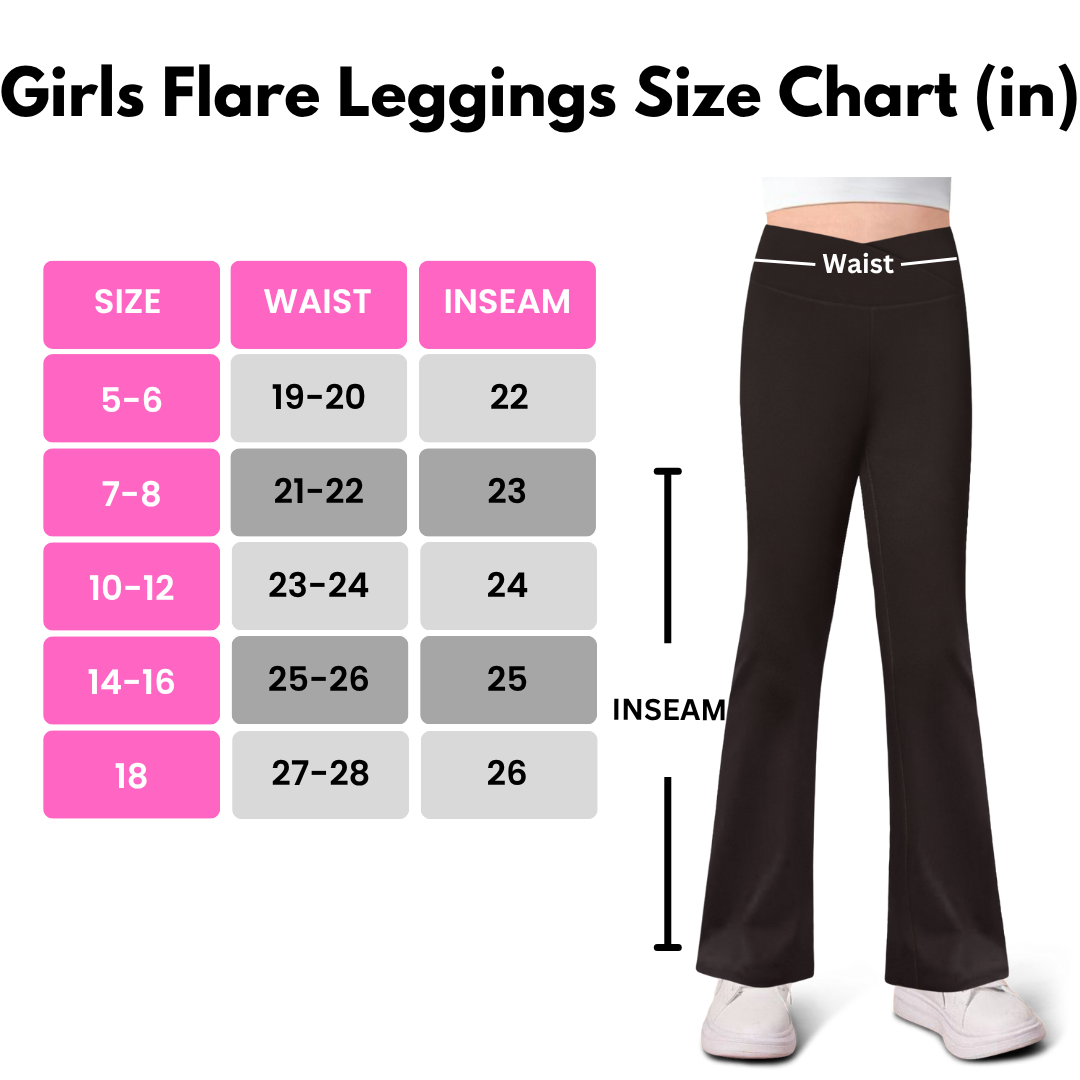 Sweet Hearts 3-Pack Girls Leggings- High Waist Wide Leg Flare Leggings for Girls Clothes Made in USA