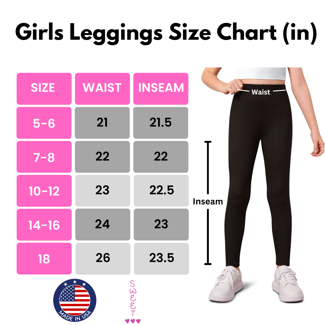 Sweet Hearts 3-Pack Girls Leggings- Elastic Waist Soft Leggings for Girls Clothes Made in USA