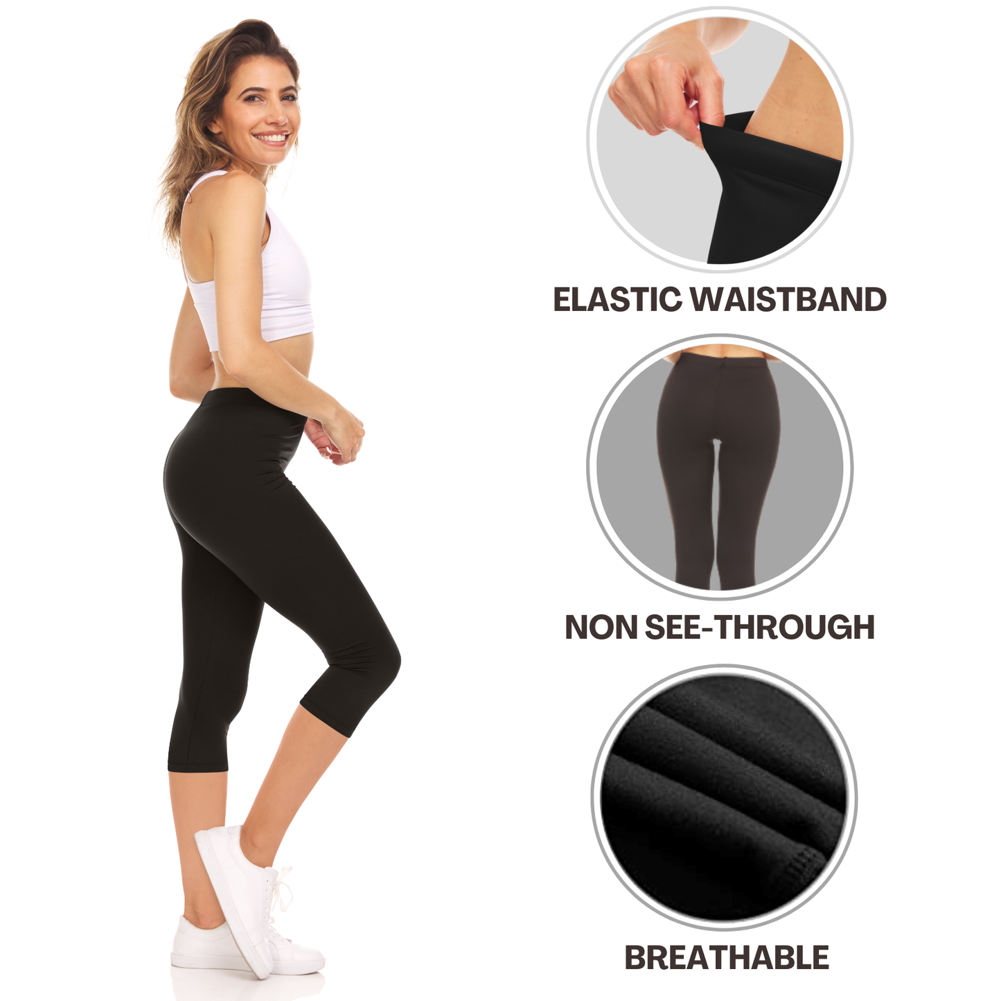 Sweet Hearts 3-Pack Capri Leggings for Women- Elastic Waist Tummy Control Capri Pants Yoga Pants Women’s Leggings Clothing Made in USA