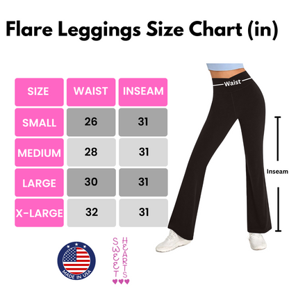 Sweet Hearts 3-Pack Flare Leggings for Women- Crossover Yoga Pants Women’s Clothing Made in USA