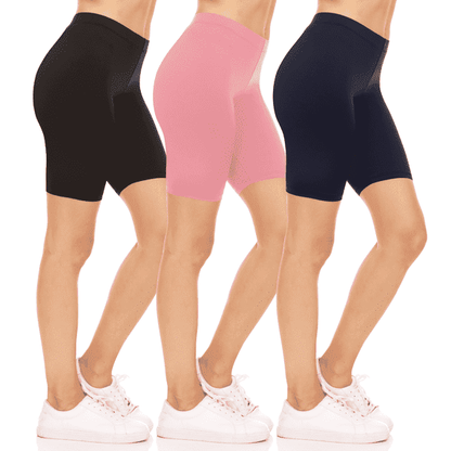 Sweet Hearts 3-Pack Biker Shorts for Women - Elastic Waist Shiny Spandex Workout Yoga Bike Running Shorts Made in USA