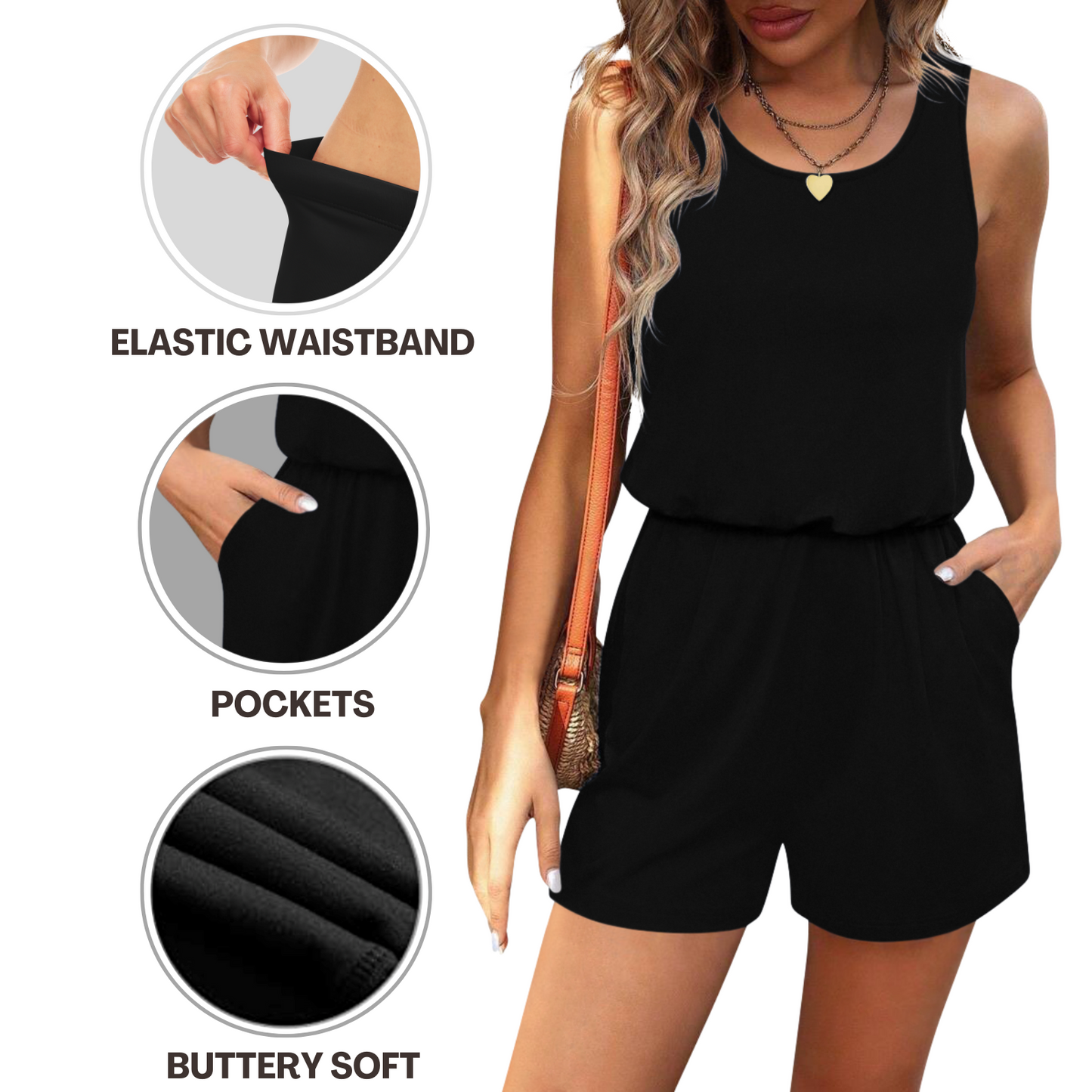 Sweet Hearts Rompers for Women- Short Jumpsuits with Pockets Casual Summer Made in USA