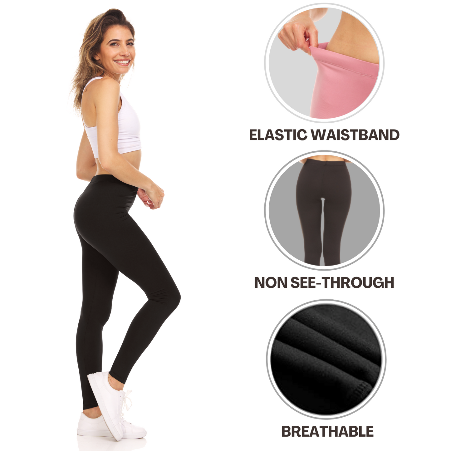 Sweet Hearts 3-Pack Leggings for Women- Elastic Waist Tummy Control Buttery Soft Women's Leggings Made in USA