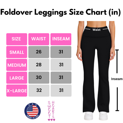 Sweet Hearts 3-Pack Flare Leggings for Women- Foldover Flared Yoga Pants for Women Clothing Made in USA